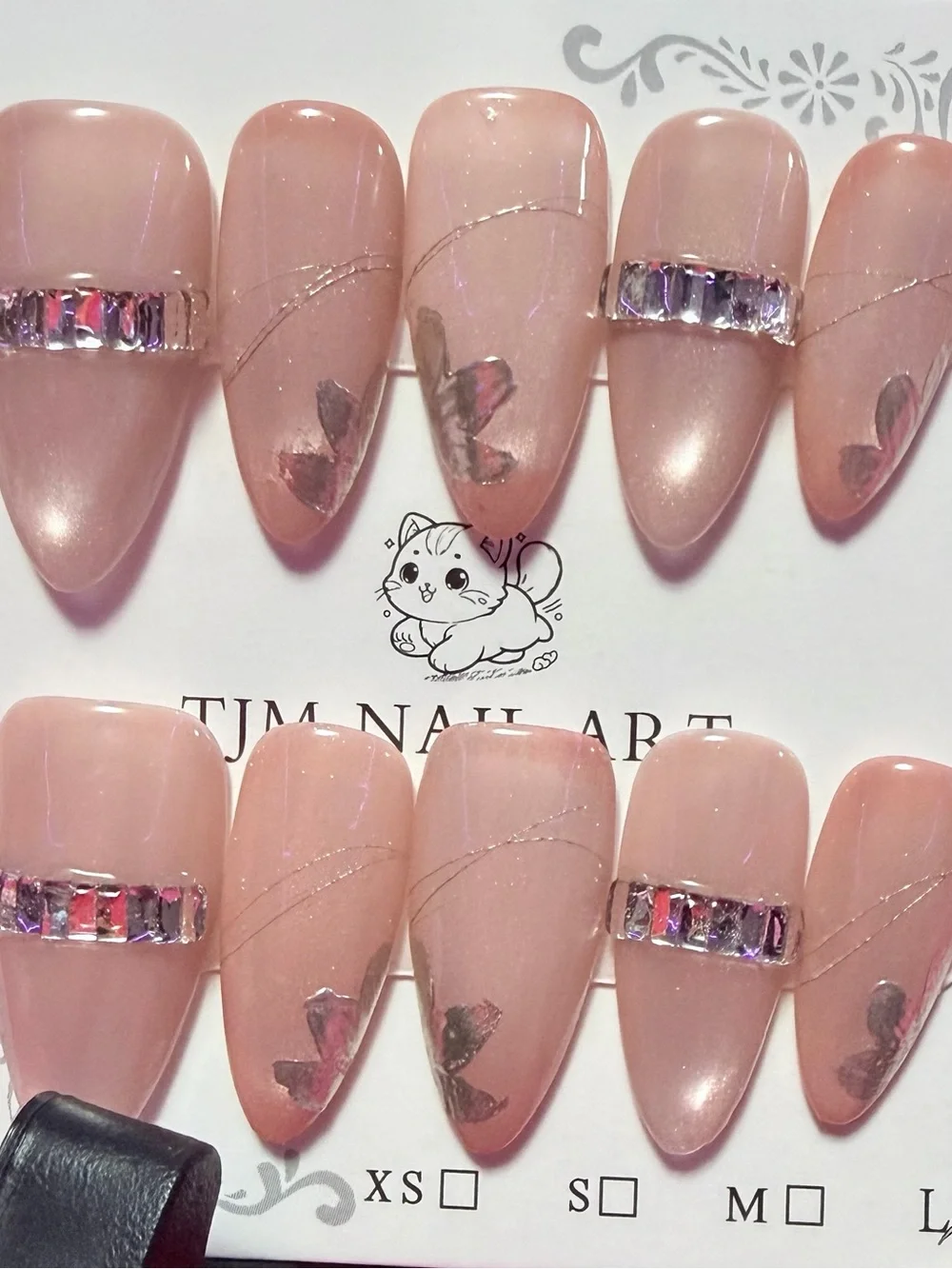 Soft Pink Rhinestone Press-On Nails